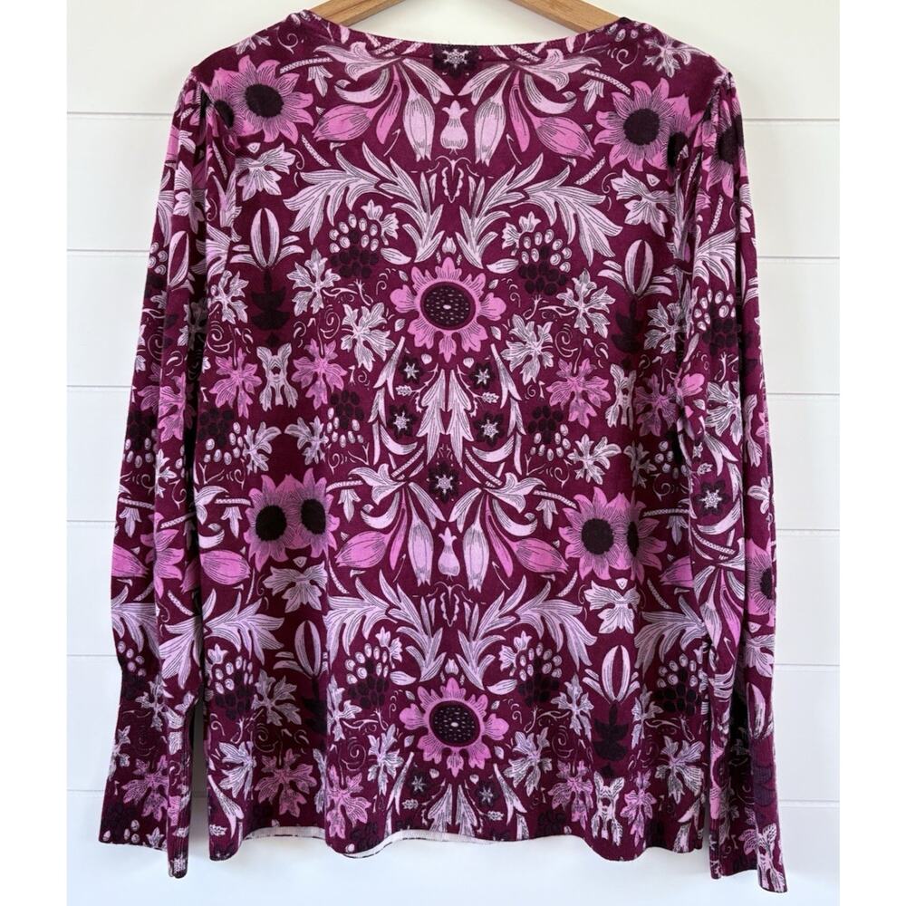 Talbots Womens XL Petite Lightweight Merino Wool Floral Sweater Pink Burgundy - Picture 7 of 11